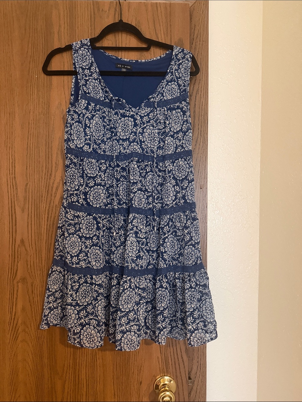 As U Wish Navy and White Floral Tiered Midi Dress